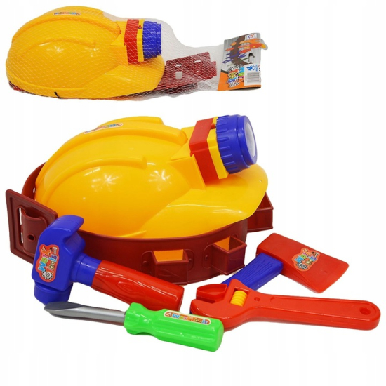 Zestaw narzędzia dla chłopców na pasie kask z latarką 9449