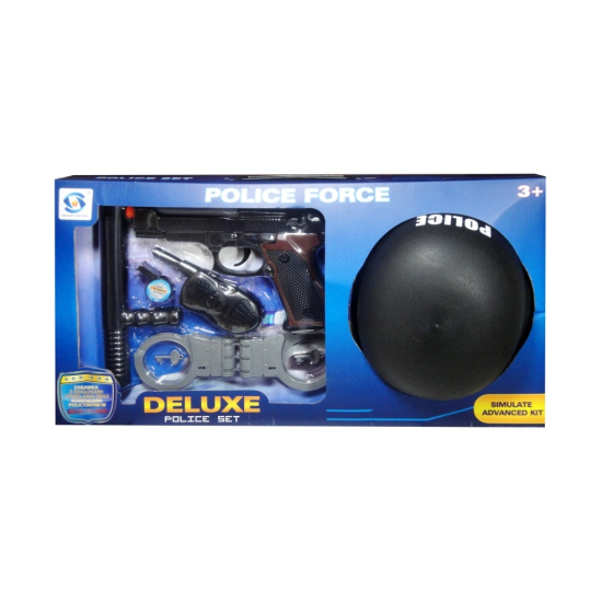 Zabawka policja pistolet kajdanki hełm krótkofalówka
