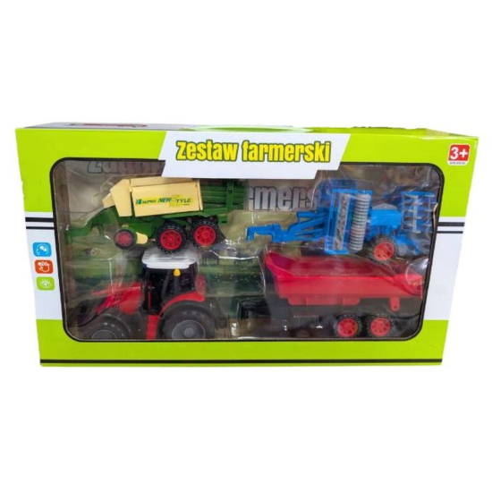 Zestaw farmerski traktor z przyczepą prasa i agregat w zielonym opakowaniu