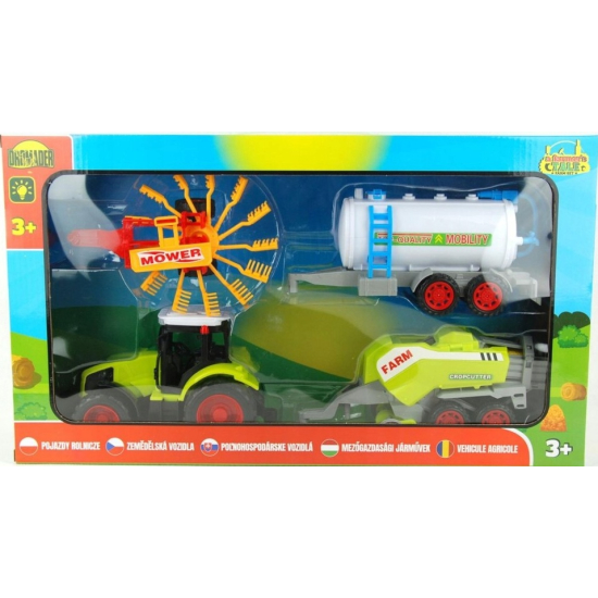 Zestaw rolniczy dla dzieci – traktor z trzema maszynami rolniczymi