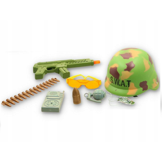 Zestaw wojskowy hełm karabin okulary 5098