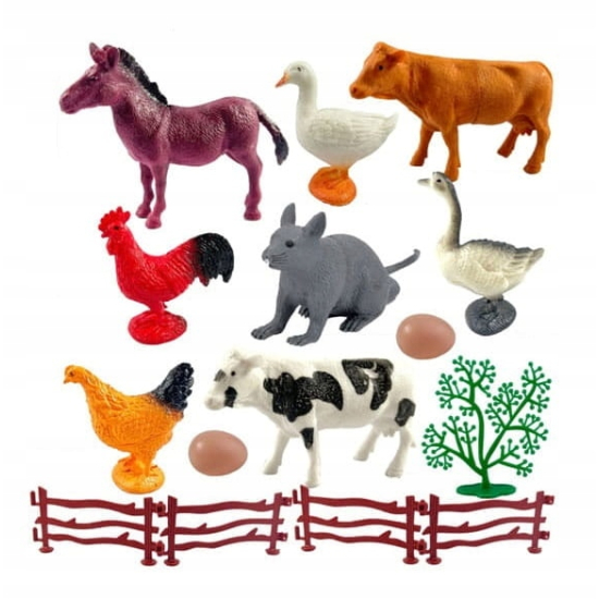 Zestaw figurek zwierząt gospodarskich dla dzieci – farma z końmi, krową i kurami