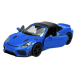 Miniatura Porsche 718 Spyder RS Welly niebieska widok z przodu z otwartymi drzwiami